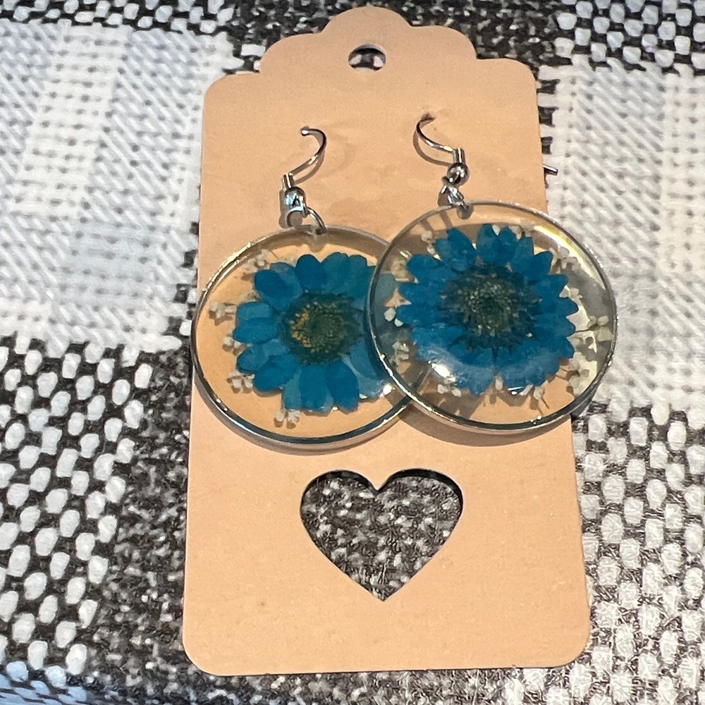 Blue Floral Dangle Earrings